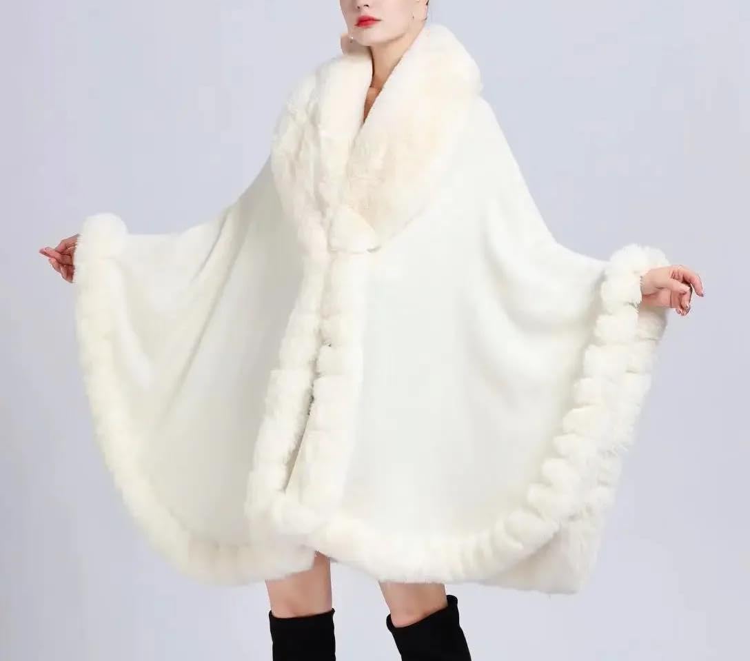 Lmtossey Mantello da donna con cappuccio in cashmere lavorato a maglia con colletto in finta peluche