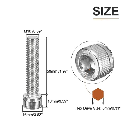 DTGN M10x50mm Socket Head Cap Screws Bolts, 5Pcs 304 Stainless Steel 18-8, Metric Machine Hex Socket Screw, Hex Drive - Image 2