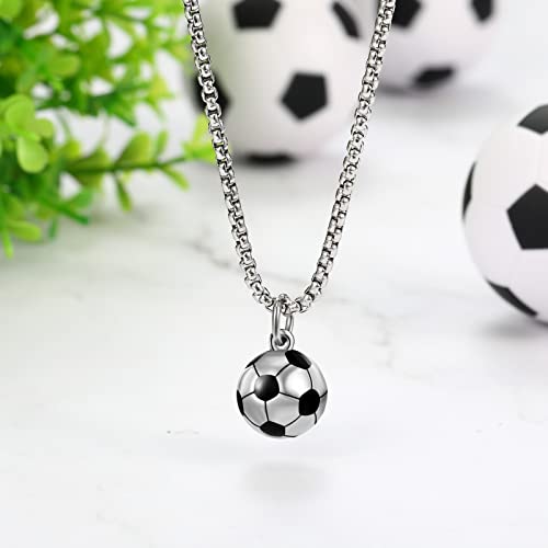 Yaomiao Collar de Fútbol de Acero Inoxidable Collar con Dije Colgante de Fútbol Regalo para Niños Niñas Infantiles Unisex Deportistas Collar de Bola de Fútbol Joyería con Cadena（Plata）