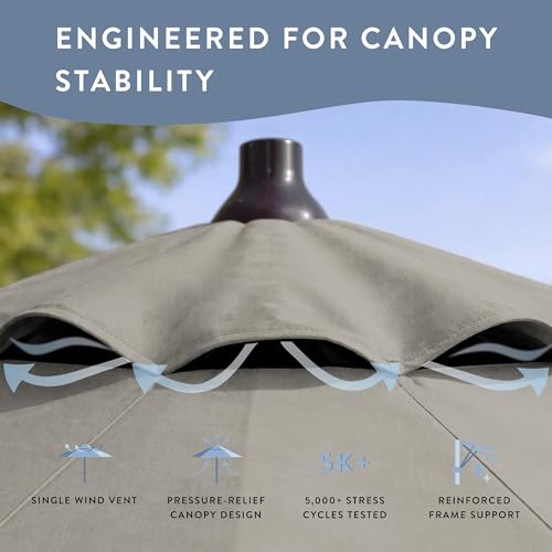 Image of California Umbrella 8-Year Protection 9 Ft Outdoor Patio Umbrella, Solstice Fade-Resistant Fabric, Auto-Tilt, Heavy Duty Aluminum Frame, 8 Reinforced Ribs for Pool or Deck, Bronze Pole