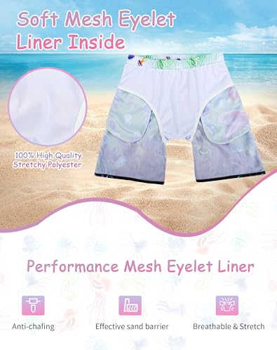 Image of AMYNICE Girls Beach Board Short with Liner Quick Dry Active Jellyfish Print | Swimming Trunks Swimsuit with Pockets Drawstring Surfing, Beach, Vacation and Holiday for Toddler Baby girl