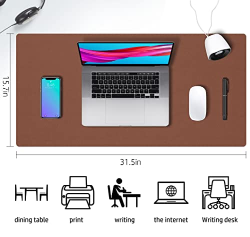 Image of Desk Mat Large Protector Pad - Multifunctional Dual-Sided Office Desk Pad,Smooth Surface Soft Mouse Pad, Waterproof Desk Mat for Desktop, Pu Leather Desk Cover for Office /Home(Brown, 31.5 inch x 15.7 inch)