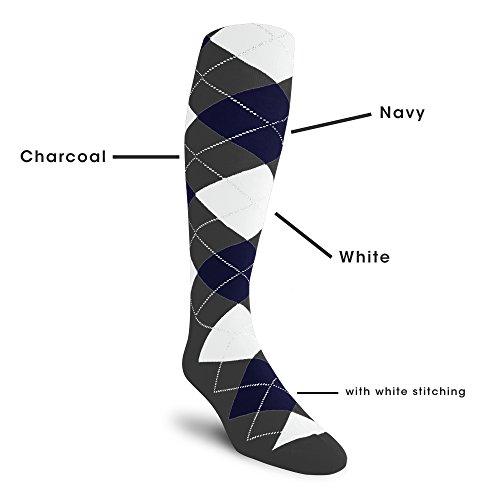 Colorful Knee High Argyle Cotton Socks For Men Women and Youth - A: Charcoal/Navy/White - Mens2