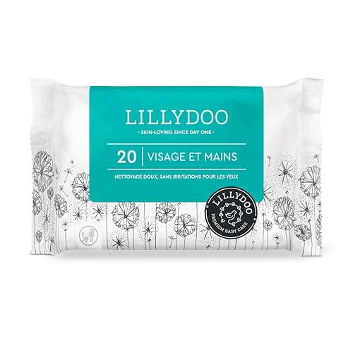 Lingettes visage et mains LILLYDOO, 20 pièces, tissu 100% sans plastique et sans parfum