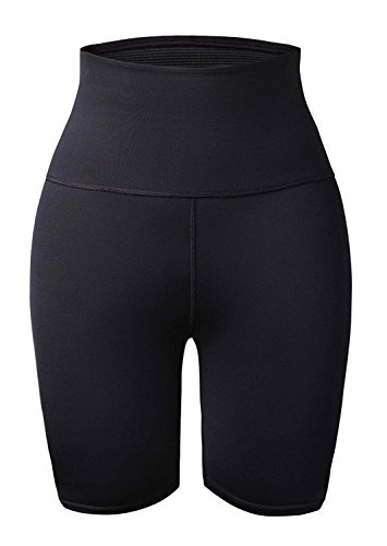 YIANNA Women's High Waist Tight Shorts Perfect Tummy Control Waist Panties Mid Thigh Slimmer Shaper, Y7103-Black-M