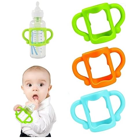 RTMOK Bottle Handles for Dr. Brown's Narrow Baby, Wide-Neck, Removable Easy-Grip Transitional Sippy Cup Handles, 100% Silicone-BPA-Free Material, 4m+ (Blue+Green+Yellow) Cover