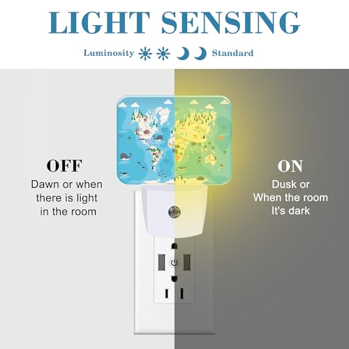 Image of Cute Animal World Map Night Light for Kids Girls Boys, Cartoon World Map LED Night Light Plug into Wall with Dusk to Dawn Sensor for Room, Hallway, Kitchen, Bathroom, Stairs Decor