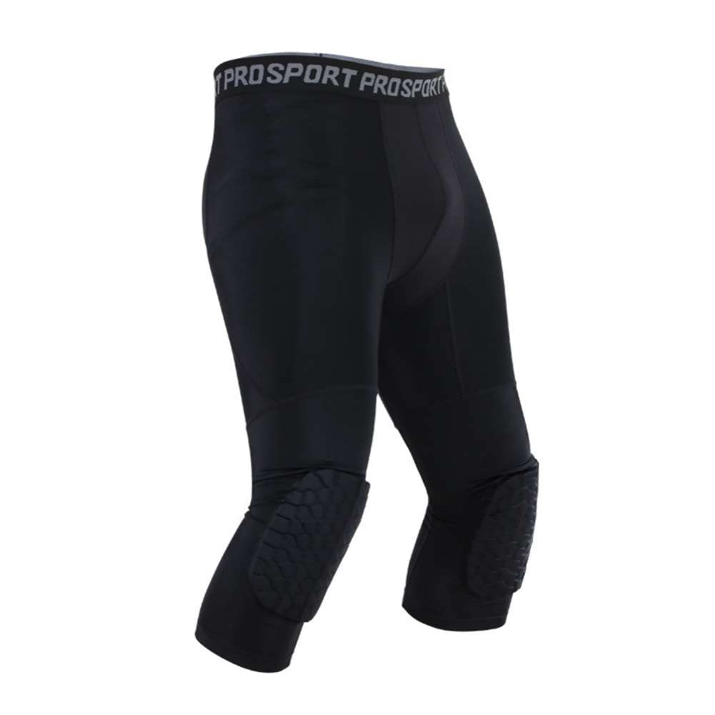 Valcatch Collant a Compressione Imbottiti da Uomo 3/4 di Lunghezza Leggings con Protezione del Ginocchio per Il Calcio da Basket