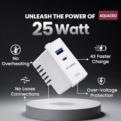 Image of USB Charger Socket Modular Roma Model Super Fast Charger Dual Port USB and Type C 25 Watt for Switch Board QC PD 3.0 for All Android and Apple Devices (Roma Model 25 watt 1 pcs)
