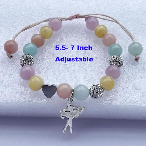 Image of DOLON Colorful Stones Handmade Crystal Ballet Charm Bracelet First Recital Stage Performance Dance Competition Encouragement Gift for Her