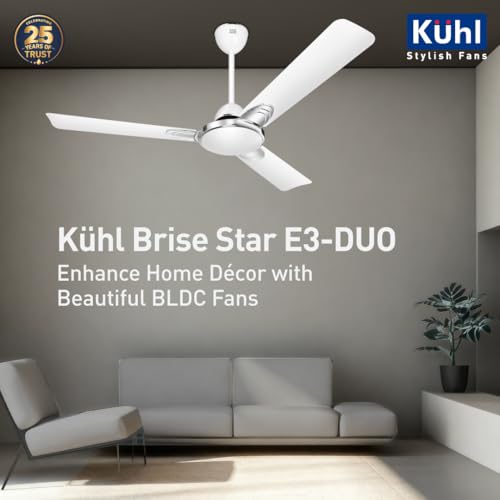 Image of KUHL Brise Star E3-DUO 1200mm BEE 5-Star BLDC Ceiling Fan | 29W Energy Saving (Up to 65%) | High Airflow & Low Noise | Remote as well as Regulator Operated | 5 Year Motor Warranty | ISI Marked (White)