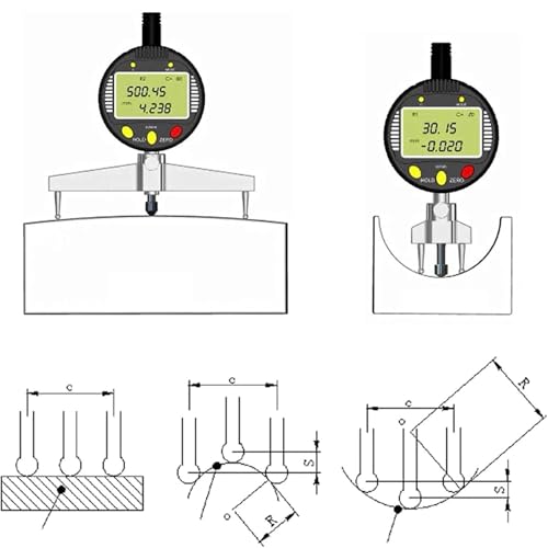 Hochpräzise Digitale Radiuslehre, Radiusanzeiger, Messbereich 0–12,7 mm, mit 5 Messbacken, elektronische Innen- und Außenradiuslehre für mechanische Teile