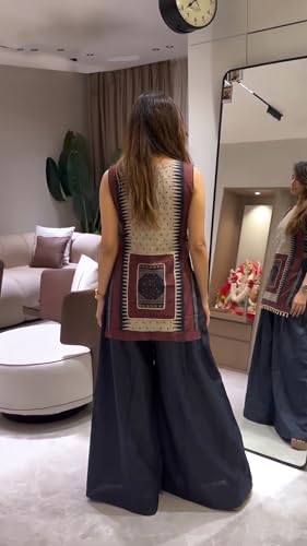 Image of ANNI Designer Co Ord Set for Women Cotton Blend Printed | Kurta Palazzo Set for Woman | Straight Coord Outfit Round Neck Sleeveless Stylish Ethnic Dress Trendy Womens Clothing