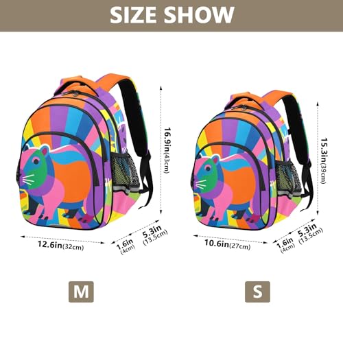 Kids Backpack with Whistle Strap & Reflective Strips Colorful Capybara Schoolbag for Ages 3-83