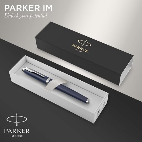 Image of Parker IM Rollerball Pen, Matte Blue, Fine Point, Includes Black Ink Refill - Smooth Writing, Polished, Professional, Sleek Design