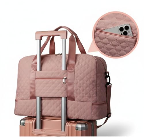 Image of WILDHORN 37 litres Nylon Travel Duffle Bag for Men & Women | 49 cm Weekender Gym Bag with Back Zipper Pocket & Trolley Strap | Overnight Cabin Luggage Shoulder Bag (Rose)