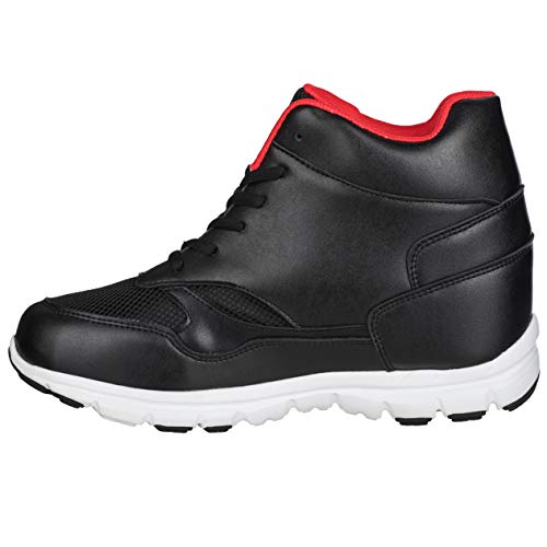 Calto Men's Invisible Height Increasing Elevator Shoes - Black/Red Leather/Mesh Lace-Up Sporty Trainers- 4 Inches Taller - G3332 - Size 6 D(M) Us #TOP2