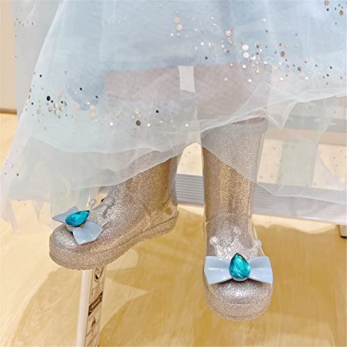 EnJoCho 2 to 10Y Children's Rain Boots Girls Princess Water Shoes Non Slip Boots (Toddler/Little Kid) for Puddle Splashing (Silver, 10.5 Little Child)4