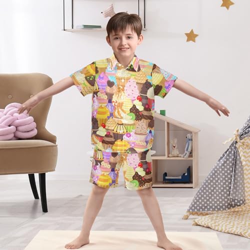 Image of Sunflower Floral Yellow Black Short Sleeve Hawaiian Button Down Shirts and Short Sets for Boys Toddler Summer Outfits
