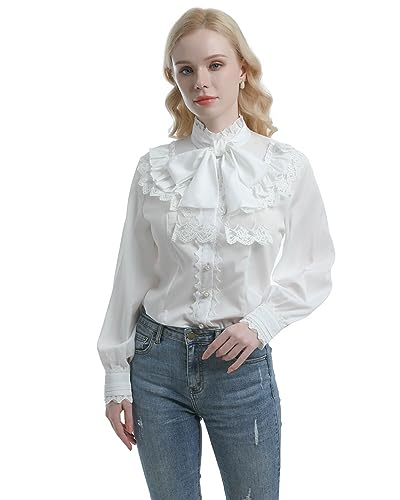 Nuoqi Victorian Blouse Womens Gothic Shirt Vintage Long Sleeve Lotus Ruffle Tops3