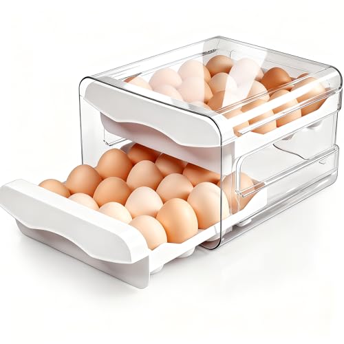 DIYCUT Range Oeuf 32 Compartiments, Réfrigérateur double couche Boite Rangement Frigo, Type tiroir Boite a Oeuf, Convient aux cuisines, restaurants et...