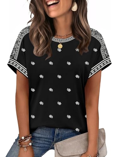 Image of WIHOLL Womens Tops Short Sleeve Shirts Summer Outfits 2026 Spring Dressy Casual Clothes Clothing