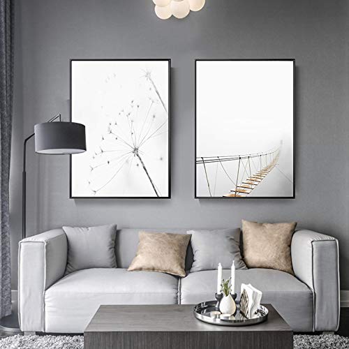 Toile pissenlit noir et blanc poster mural moderne 50x70cm lot de 2