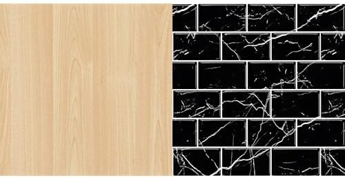 Bundle Includes (1) d-c-fix Self-Adhesive Film, Maple Wood, 17" x 78" Roll, 2-Pack & (1) DÉCOR Wow Peel & Stick Backsplash for Kitchen & Bathroom, (8) 12x12-inch Sheets 8 Sq. Ft, Black Marble Subway