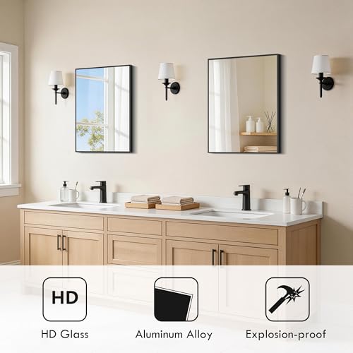 Image of DESBING Black Bathroom Mirror 2 Pack 18x24 Inch, Shatter-Resistant Wall Mirror with Durable Frame, Modern Decor for Entryway /Bathroom /Living Room - Horizontal /Vertical