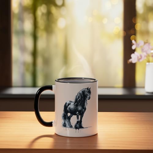 Taza de cerámica con arte acuarela de caballo frisón miniatura 3