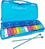 EliLunar Glockenspiel - Xilófono - 25 notas coloridas teclas metálicas con mazos, instrumento musical de percusión, enseñanza de música educativa, para niños, azul
