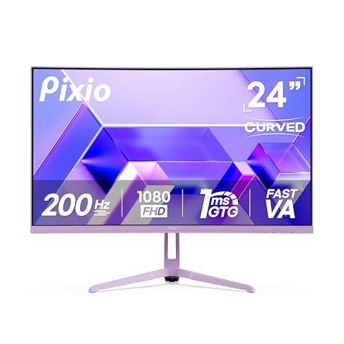 Image of Pixio PXC248WAVE Purple 24 inch 200Hz Refresh Rate FHD 1080p Resolution 1500R Curve Fast VA Panel 1ms GTG Response Time HDR Curved Gaming Monitor and PS1S Wave Purple Single Monitor Arm
