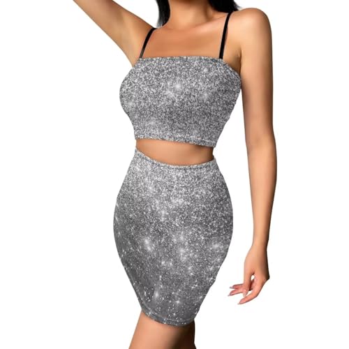 Image of Biyejit Women's 2 Piece Summer Outfits Spaghetti Strap Crop Tops and Bodycon Mini Skirt Dress Set Plus Size S-4XL