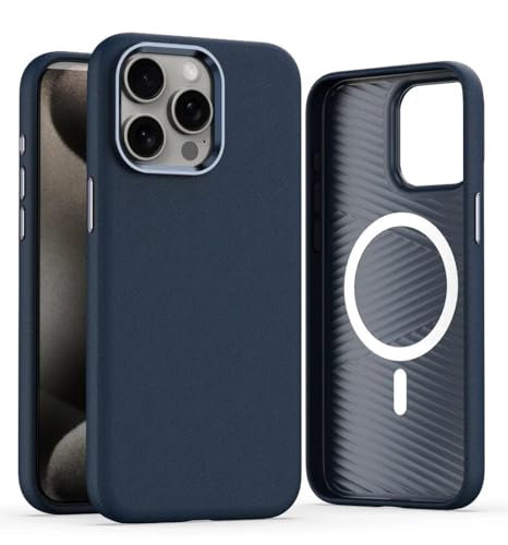 Étui en cuir de luxe pour iPhone 16 Pro Max avec charge magnétique bleu
