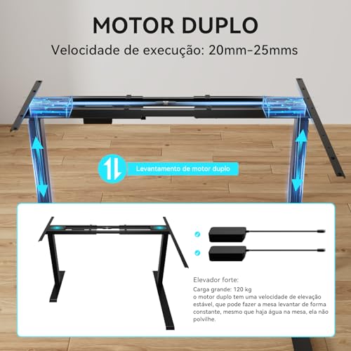 Mesa de pé com Estrutura de Escrivaninha com Motor Duplo e Altura Ajustável, Mesa de pé Motorizada,