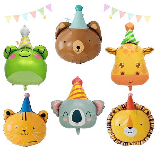 Fuantuda 6 Ballons Animaux Jungle, Ballon Anniversaire Animauxs, XXL Animaux Aluminium Ballons, Helium Ballon pour Anniversaire Mariages Douche de Bébé Décorations