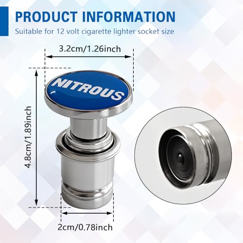 Image of NITROUS Button Car Cigarette Lighter Plug, Car Cigarette Lighter Replacement, Aluminum Alloy Push Button Lighter Plug, Standard 12V Fast Heating Power Socket for Auto