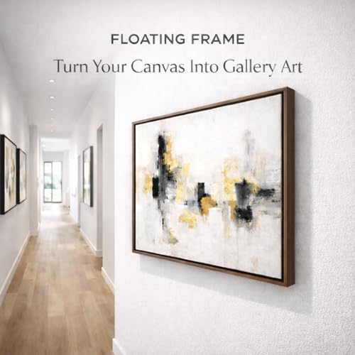 Image of Premium Canvas Floating Frame - 1.25 inch Gallery Depth Floater Frame with Faux Wood Grain PS Finish, Handcrafted in USA for Wall Art (Dark Brown 24x32)