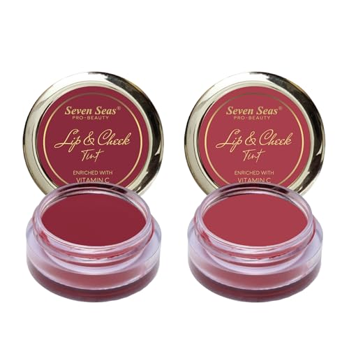 Image of Seven Seas Lips & Cheek Tint Combo Pack of 2 | Matte Natural Blush for Women | Lip Tint with Vitamin E | Nourishing Cheek Tint (Maroon, Hippie Pink)
