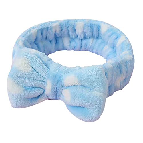 yeeyzz1 Pack SPA Headband,Blue Make Makeup Headband,Soft Coral Fleece Bow Decoration,Headbands Gifts for Women Girls Washing