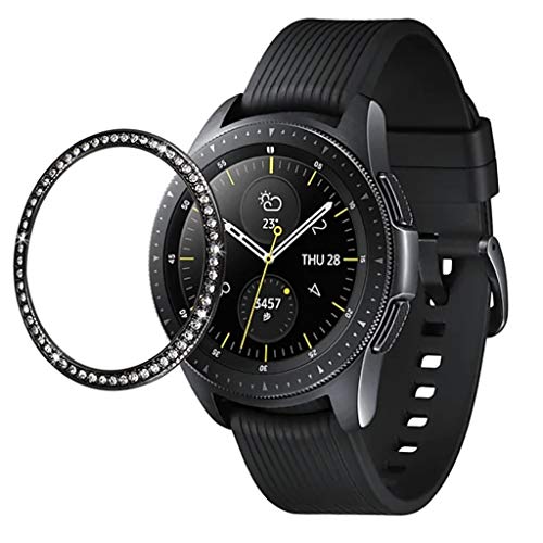 Preisvergleich Produktbild 2 Stück Lünettenring Kompatibel mit Samsung Galaxy Watch 46MM Klebstoffabdeckung Edelstahl mit Strass Diamant Lünettenabdeckung Anti Scratch Schutzhülle Selbstklebend Uhrenring für Frauen Damen