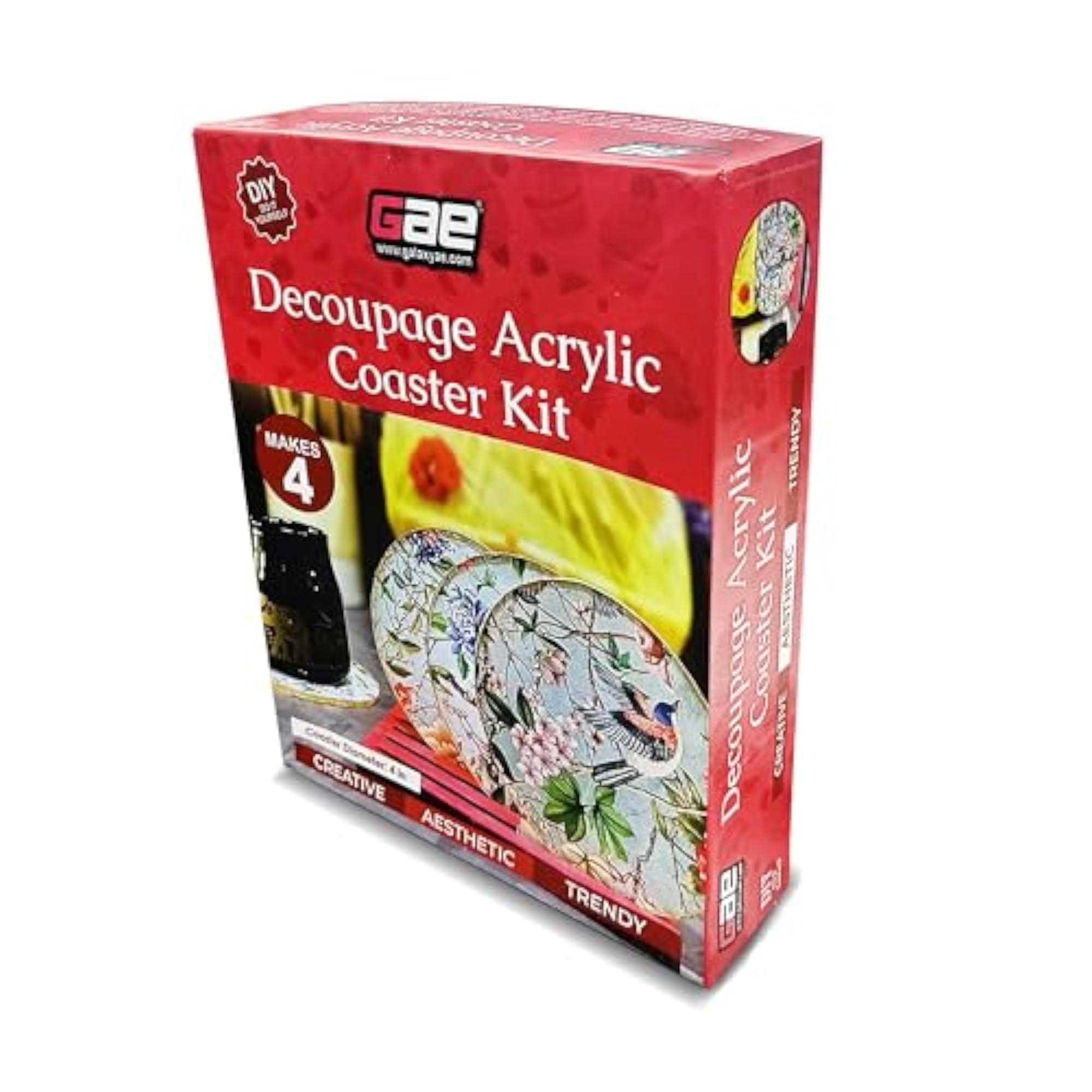 DIY Decoupage Acrylic Round Coasters Kit, 3pc
