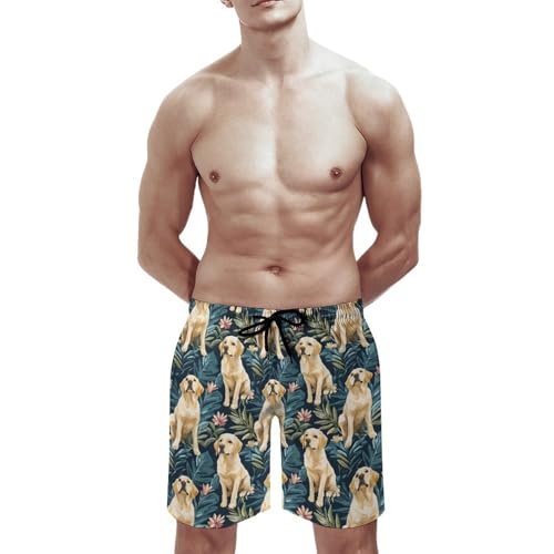 Hawaiian Shorts for Men - Comfy Labrador Tropical Floral Print Mens Swim Trunks Bathing Suits with Mesh Lining2