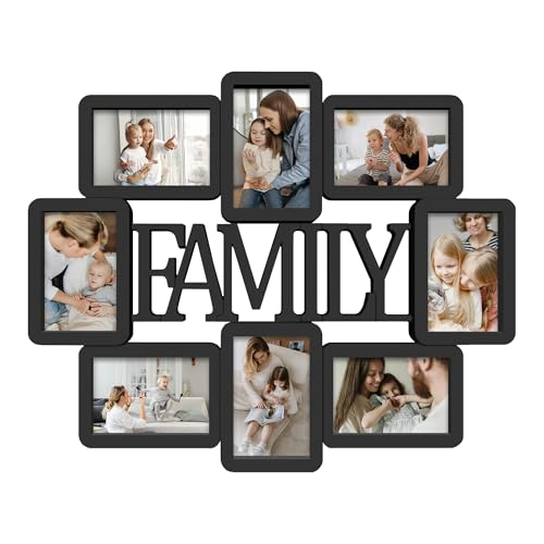 Jerry & Maggie 8 Opening Family Photo Frame 4×6 Frames Family Wall Decor, PVC Gallery Picture Frames Collage Wall Decor for 4×6 Pictures, Stylish & Durable, Black