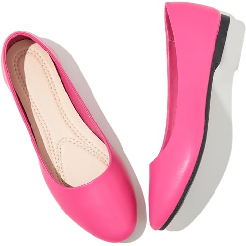 Image of Women's Ballet Flats Shoes Dress Slip on Shoes | PU Leather Teacher Business Casual Loafers Non Slip Low Heel Dressy