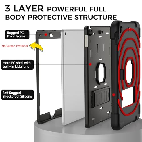 SIBEITU for iPad 9th Generation Case 10.2-inch 2021 with Pencil Holder & Built-in Kickstand, Heavy Duty Rugged Protective Case for iPad 9th/ 8th/ 7th Generation 2021 2020 2019 (Black+Red)
