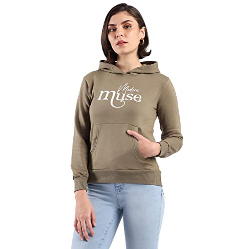 Image of PINACOLADA Women's Cotton Solid Printed Sweatshirt with Hoodie, Regular Fit for Casual Wear Full Sleeve Sweatshirt Crafted with Comfort Fit and High-Performance for Everyday Wear