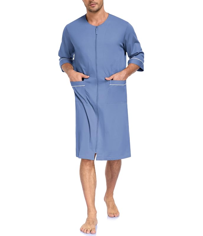 COLORFULLEAF 100% cotone leggero accappatoio uomo con cerniera in sauna vestaglia uomo con tasca
