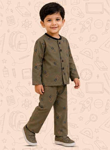 Image of 3BROS Cotton Bodysuit Dress with Full Pajama and Full Sleeves Night Suit Top Combo Set for Boys & Girls Baby Home Wear and Sleepwear Pack of 1