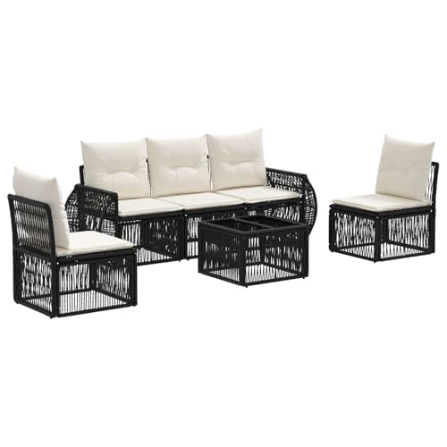 Canapé de jardin résistant aux intempéries vidaXL, ensemble lounge 6 pcs en rotin poly